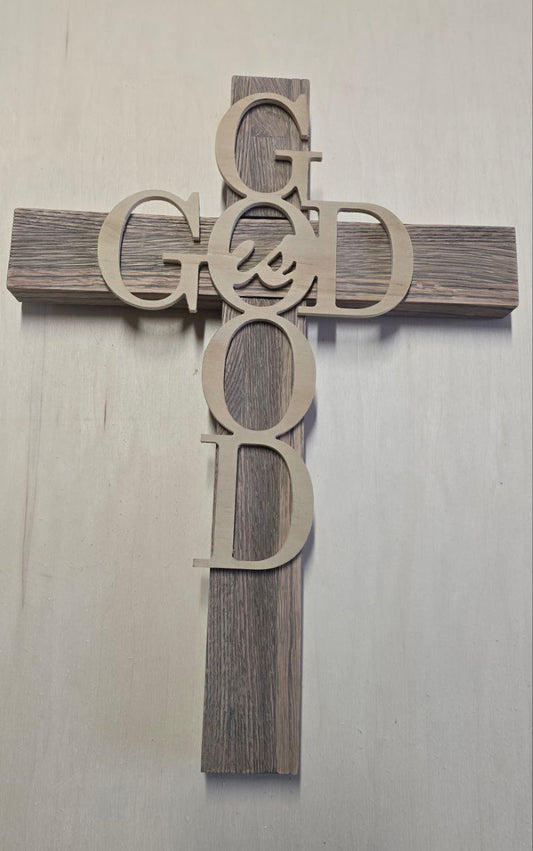 Handmade Rustic Wooden Wall Cross-God is Good Layered Christian Decor