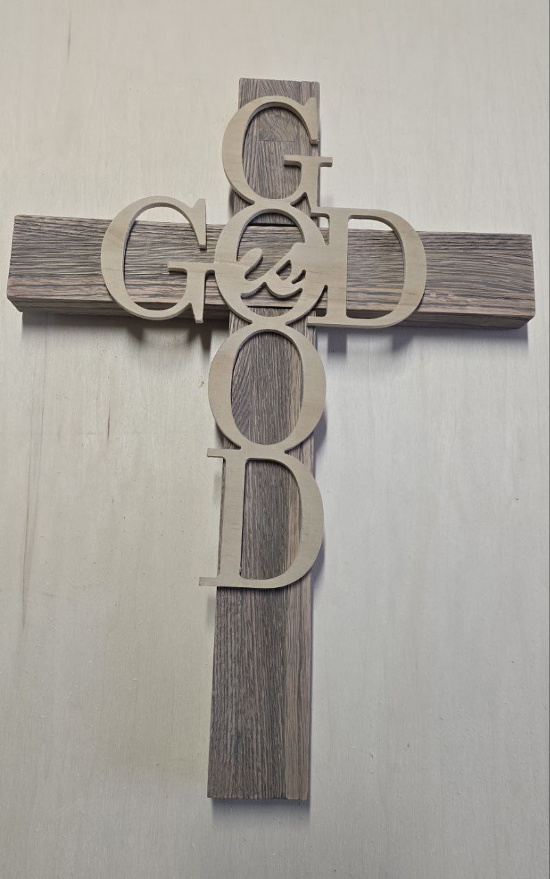 Handmade Rustic Wooden Wall Cross-God is Good Layered Christian Decor