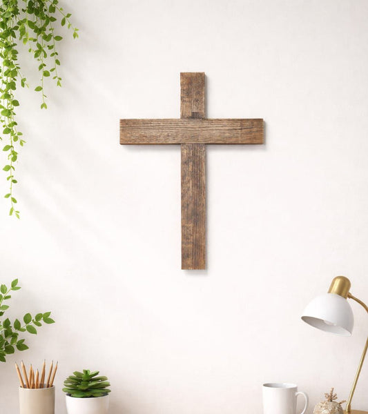 Handcrafted Rustic Wooden Wall Cross – Earthy Oak Decor